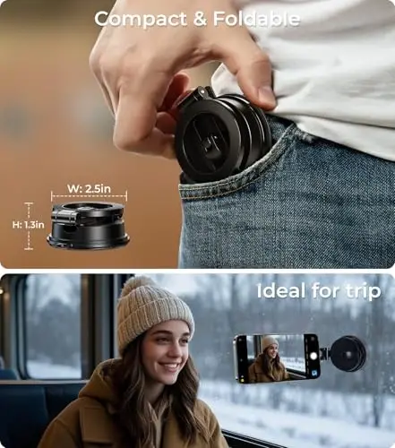 【Vacuum Suction Folding Car Mount】 Magnetic Car Phone Holder for magsafe, Aerospace Alloy Arm, Best Dashboard/Windshield/Screen Holder for Your Car/Tesla/Gym/Mirror/Shower/Smooth Surface/iPhone - 6