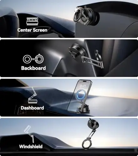 【Vacuum Suction Folding Car Mount】 Magsafe uchun magnitli avtomobil telefon ushlagichi, aerokosmik qotishma qo'l, avtomobilingiz/Tesla/sport zal/ko'zgu/dush/silliq yuzalar/iPhone uchun eng yaxshi panel/oyna/ekran ushlagichi - 1