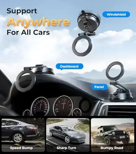 【Vacuum Suction Folding Car Mount】 Magsafe uchun magnitli avtomobil telefon ushlagichi, aerokosmik qotishma qo'l, avtomobilingiz/Tesla/sport zal/ko'zgu/dush/silliq yuzalar/iPhone uchun eng yaxshi panel/oyna/ekran ushlagichi - MODAZONE (1)