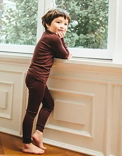 VAENAIT 6M-12Y Bebek Çocuk Çocuk Kız Erkek Yumuşak Rahat Modal Tencel Düz Raglan Pijama Pijama 2'li Set - 4