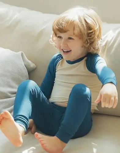 VAENAIT 6M-12Y Bebek Çocuk Çocuk Kız Erkek Yumuşak Rahat Modal Tencel Düz Raglan Pijama Pijama 2'li Set - 3