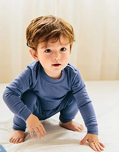 VAENAIT 6M-12Y Bebek Çocuk Çocuk Kız Erkek Yumuşak Rahat Modal Tencel Düz Raglan Pijama Pijama 2'li Set - 4