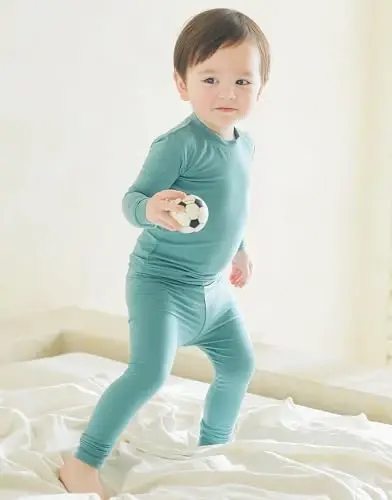VAENAIT 6M-12Y Bebek Çocuk Çocuk Kız Erkek Yumuşak Rahat Modal Tencel Düz Raglan Pijama Pijama 2'li Set - 4