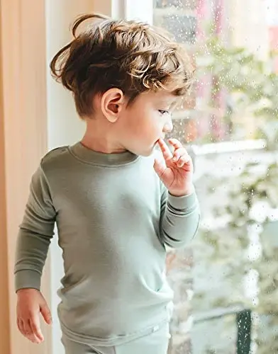 VAENAIT 6M-12Y Bebek Çocuk Çocuk Kız Erkek Yumuşak Rahat Modal Tencel Düz Raglan Pijama Pijama 2'li Set - 3