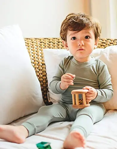 VAENAIT 6M-12Y Bebek Çocuk Çocuk Kız Erkek Yumuşak Rahat Modal Tencel Düz Raglan Pijama Pijama 2'li Set - 4