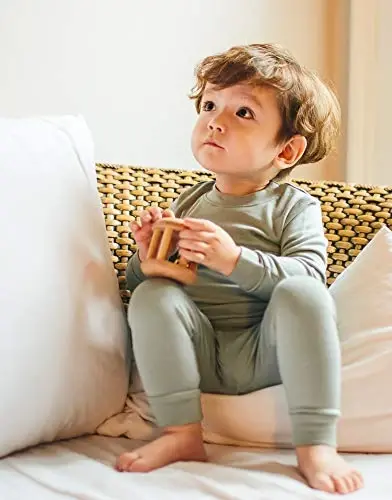 VAENAIT 6M-12Y Bebek Çocuk Çocuk Kız Erkek Yumuşak Rahat Modal Tencel Düz Raglan Pijama Pijama 2'li Set - 6