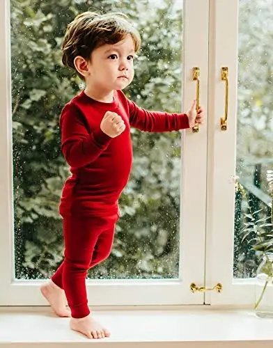 VAENAIT 6M-12Y Bebek Çocuk Çocuk Kız Erkek Yumuşak Rahat Modal Tencel Düz Raglan Pijama Pijama Pjs 2'li Set - 4