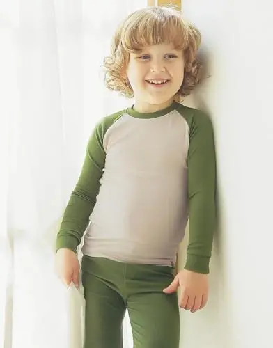 VAENAIT 6M-12Y Bebek Çocuk Kız Erkek Yumuşak Rahat Modal Tencel Düz Raglan Pijama Pijama Takımı 2'li Set - VAENAIT (1)
