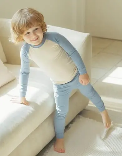 VAENAIT 6M-12Y Yürümeye Başlayan Çocuk Yürümeye Başlayan Çocuk Çocuk Yürümeye Başlayan Kız Erkek Yumuşak Rahat Modal Tencel Düz Raglan Pijama Pijama Pjs 2'li Set - 3