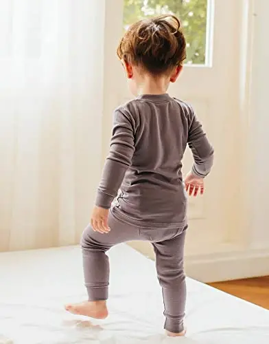VAENAIT 6M-12Y Yürümeye Başlayan Çocuk Yürümeye Başlayan Çocuk Çocuk Yürümeye Başlayan Kız Erkek Yumuşak Rahat Modal Tencel Düz Raglan Pijama Pijama Pjs 2'li Set - 4