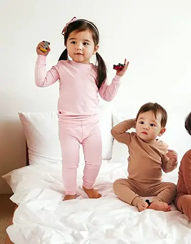 VAENAIT BABY 12M-12Y Çocuk Erkek Kız Yürümeye Başlayan Çocuk Düz Renk Pamuklu Günlük Pijama Takımı Temel - 1