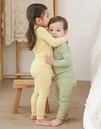 VAENAIT BABY 12M-12Y Kids Boys Girls Toddler Solid Cotton Daily Pajamas Pyjamas Sleepwear Set Basic - 3