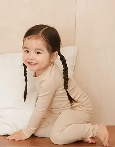 VAENAIT BABY 12M-12Y Kids Boys Girls Toddler Solid Cotton Daily Pajamas Pyjamas Sleepwear Set Basic - 3