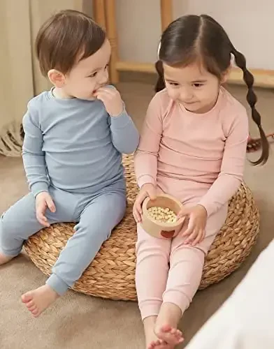 VAENAIT BABY 12M-12Y Kids Boys Girls Toddler Solid Cotton Daily Pajamas Pyjamas Sleepwear Set Basic - 2