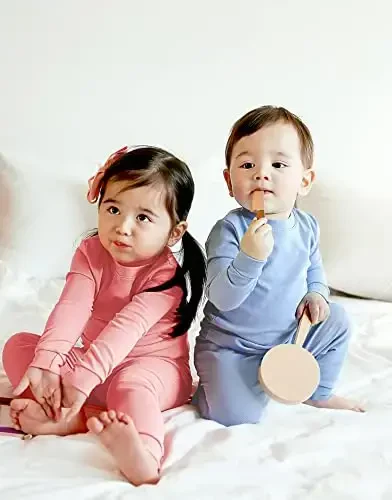 VAENAIT BABY 12M-12Y Kids Boys Girls Toddler Solid Cotton Daily Pajamas Pyjamas Sleepwear Set Basic - 3