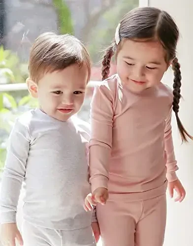 VAENAIT BABY 12M-12Y Kids Boys Girls Toddler Solid Cotton Daily Pajamas Pyjamas Sleepwear Set Basic - 2