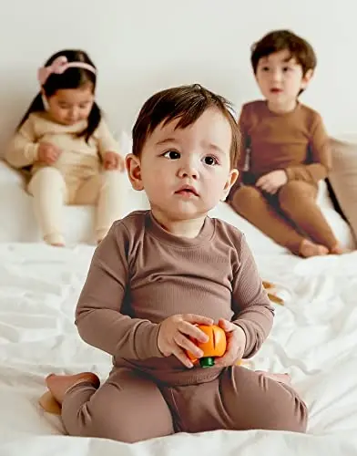 VAENAIT BABY 12M-12Y Kids Boys Girls Toddler Solid Cotton Daily Pajamas Pyjamas Sleepwear Set Basic - 6
