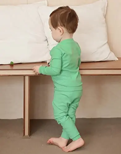 VAENAIT BABY 12M-12Y Kids Boys Girls Toddler Solid Cotton Daily Pajamas Pyjamas Sleepwear Set Basic - 3