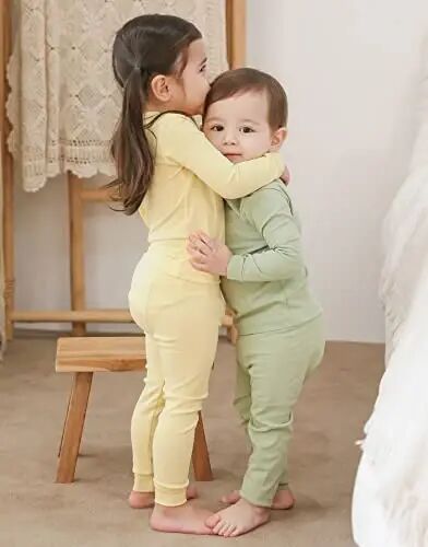 VAENAIT BABY 12M-12Y Kids Boys Girls Toddler Solid Cotton Daily Pajamas Pyjamas Sleepwear Set Basic - VAENAIT (1)