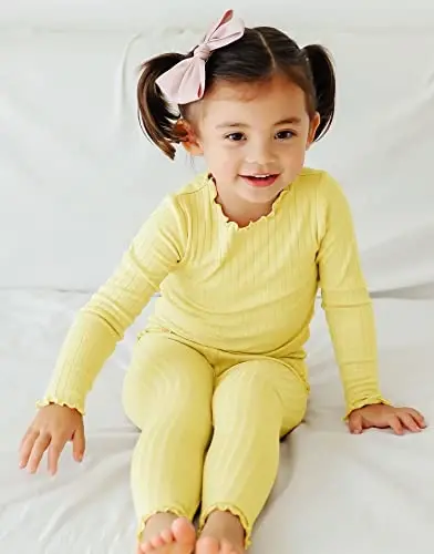 VAENAIT BABY 6M-12Y Infant Kids Toddler Junior Girls Soft Comfy Modal Tencel Shirring Sleepwear Pajamas 2pcs Set - 4