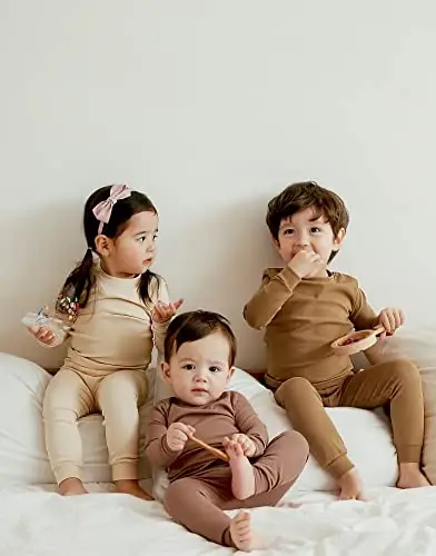 VAENAIT BABY 12M-12Y Kids Boys Girls Toddler Solid Cotton Daily Pajamas Pyjamas Sleepwear Set Basic - 3