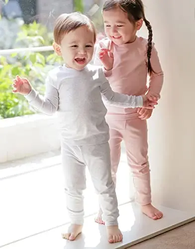 VAENAIT BEBEK 12A-12Y Çocuk Erkek Kız Bebek Düz Pamuk Günlük Pijama Pijama Uyku Giyim Seti Temel - VAENAIT (1)