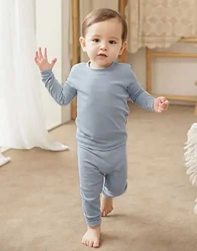 VAENAIT BEBEK 12A-12Y Çocuk Erkek Kız Çocuk Düz Pamuk Günlük Pijama Pijama Uyku Giyim Seti Temel - VAENAIT (1)