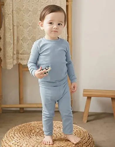 VAENAIT BABY 12M-12Y Kids Boys Girls Toddler Solid Cotton Daily Pajamas Pyjamas Sleepwear Set Basic - 8