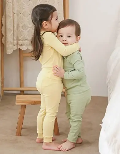 VAENAIT BABY 12M-12Y Kids Boys Girls Toddler Solid Cotton Daily Pajamas Pyjamas Sleepwear Set Basic - 7