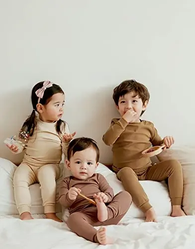 VAENAIT BABY 12M-12Y Kids Boys Girls Toddler Solid Cotton Daily Pajamas Pyjamas Sleepwear Set Basic - 8