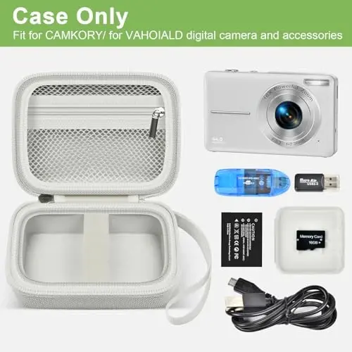 ALKOO Case Compatible with CAMKORY Digital Camera/for VAHOIALD FHD 1080P Digital Point and Shoot/for Kodak PIXPRO FZ55/ FZ45 16MP Vlogging/for IWEUKJLO, Holder for SD Card More- Light Grey(Box Only) - 9