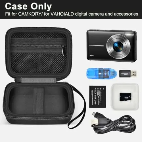 Digital Camera Case Compatible with VAHOIALD FHD 1080P/ for CAMKORY Digital Point and Shoot/for KODAK PIXPRO FZ45-BK 16MP Vlogging/for IWEUKJLO/for Nsoela, Holder for SD Card More- Black (Box Only) - ALKOO (1)