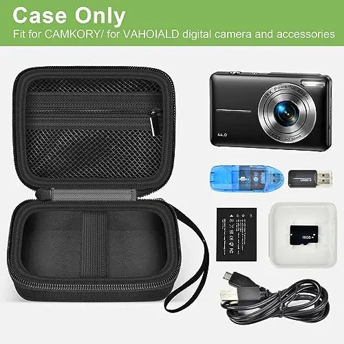 Digital Camera Case Compatible with VAHOIALD FHD 1080P/ for CAMKORY Digital Point and Shoot/for KODAK PIXPRO FZ45-BK 16MP Vlogging/for IWEUKJLO/for Nsoela, Holder for SD Card More- Black (Box Only) - 2