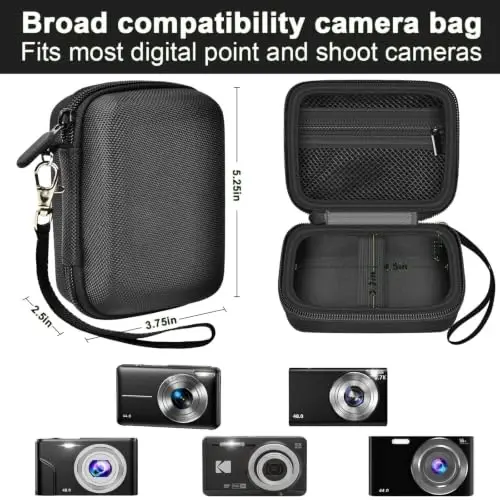 Digital Camera Case Compatible with VAHOIALD FHD 1080P/ for CAMKORY Digital Point and Shoot/for KODAK PIXPRO FZ45-BK 16MP Vlogging/for IWEUKJLO/for Nsoela, Holder for SD Card More- Black (Box Only) - 3