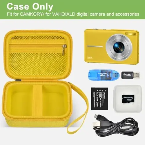 VAHOIALD FHD 1080P Digital Camera/for CAMKORY Digital Point and Shoot/for Kodak PIXPRO FZ45-BK 16MP Vlogging/for IWEUKJLO/for Nsoela, SD karta uchun ushlagich bilan mos keladigan g'ilof (Sariq) - 2