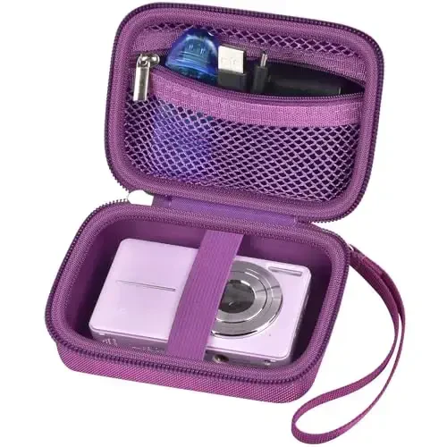 Case Compatible with VAHOIALD FHD 1080P Digital Camera/for CAMKORY Digital Point and Shoot/for Kodak PIXPRO FZ45-BK 16MP Vlogging/for IWEUKJLO/for Nsoela, Holder for SD Card More (Dark Purple) - 1
