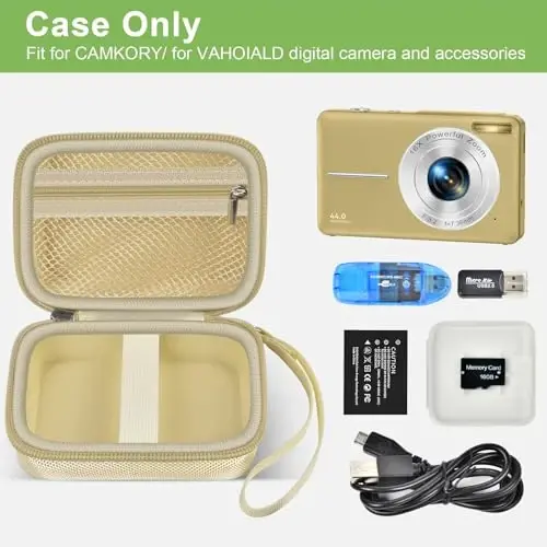 Case Compatible with VAHOIALD FHD 1080P Digital Camera/for CAMKORY Digital Point and Shoot/for Kodak PIXPRO FZ45-BK 16MP Vlogging/for IWEUKJLO/for Nsoela, Holder for SD Card More (Light Brown) - CASE (1)