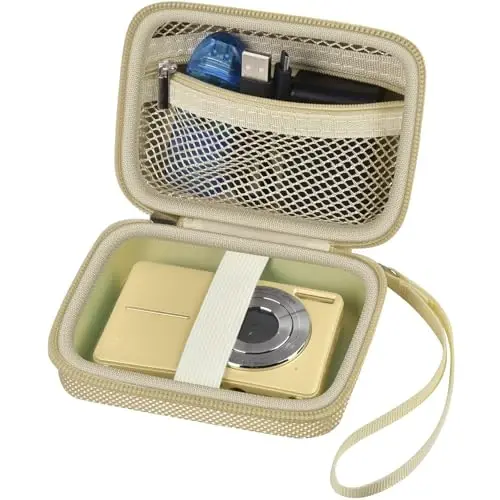 Case Compatible with VAHOIALD FHD 1080P Digital Camera/for CAMKORY Digital Point and Shoot/for Kodak PIXPRO FZ45-BK 16MP Vlogging/for IWEUKJLO/for Nsoela, Holder for SD Card More (Light Brown) - 1