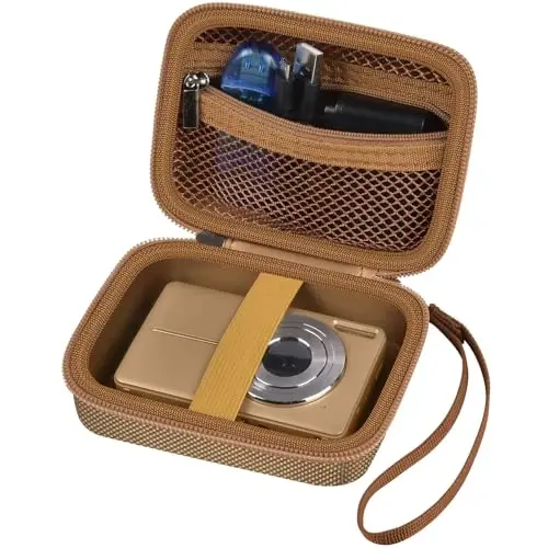 Case Compatible with VAHOIALD FHD 1080P Digital Camera/for CAMKORY Digital Point and Shoot/for Kodak PIXPRO FZ45-BK 16MP Vlogging/for IWEUKJLO/for Nsoela, Holder for SD Card More (Dark Brown) 