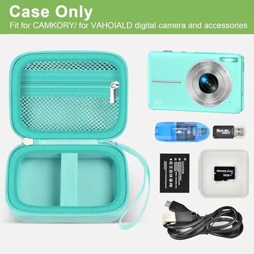 Case Compatible with VAHOIALD FHD 1080P Digital Camera/for CAMKORY Digital Point and Shoot/for KODAK PIXPRO FZ45-BK 16MP Vlogging/for IWEUKJLO/for Nsoela, Holder for SD Card More (Green) - ALKOO (1)