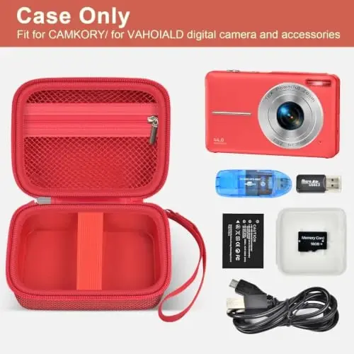 Case Compatible with VAHOIALD FHD 1080P Digital Camera/for CAMKORY Digital Point and Shoot/for Kodak PIXPRO FZ45-BK 16MP Vlogging/for IWEUKJLO/for Nsoela, Holder for SD Card More (Red) - ALKOO (1)