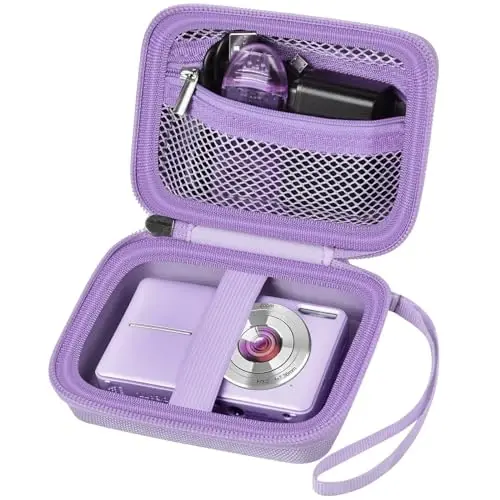 Case Compatible with VAHOIALD FHD 1080P Digital Camera/for CAMKORY Digital Point and Shoot/for KODAK PIXPRO FZ45-BK 16MP Vlogging/for IWEUKJLO/for Nsoela, Holder for SD Card More (Purple) - 1