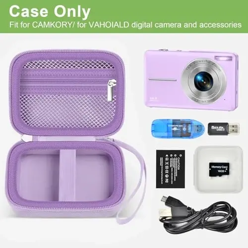 Case Compatible with VAHOIALD FHD 1080P Digital Camera/for CAMKORY Digital Point and Shoot/for KODAK PIXPRO FZ45-BK 16MP Vlogging/for IWEUKJLO/for Nsoela, Holder for SD Card More (Purple) - 2