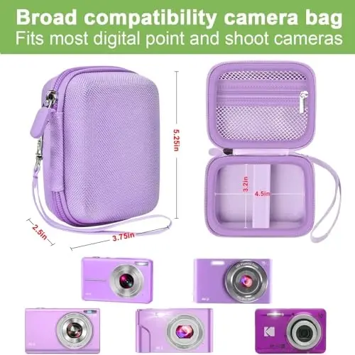 Case Compatible with VAHOIALD FHD 1080P Digital Camera/for CAMKORY Digital Point and Shoot/for KODAK PIXPRO FZ45-BK 16MP Vlogging/for IWEUKJLO/for Nsoela, Holder for SD Card More (Purple) - 3