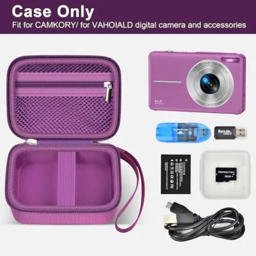 Case Compatible with VAHOIALD FHD 1080P Digital Camera/for CAMKORY Digital Point and Shoot/for Kodak PIXPRO FZ45-BK 16MP Vlogging/for IWEUKJLO/for Nsoela, Holder for SD Card More (Dark Purple) - 2