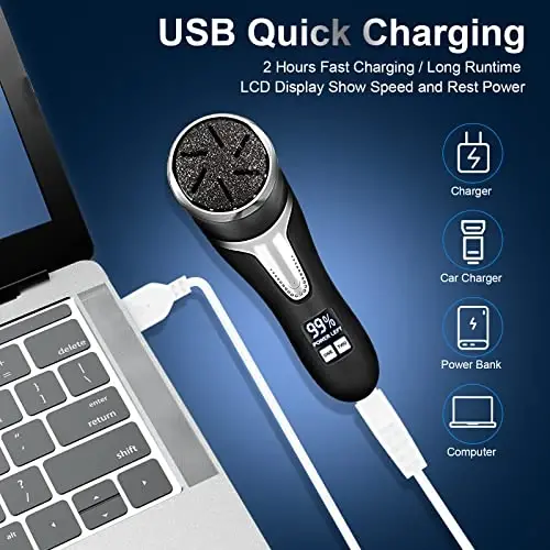 Electric Callus Remover for Feet with Vacuum, Professional Pedicure Tools Kit, Rechargeable Waterproof Foot File for Foot Care Deadskin Remover with 3Heads&2Speed,LCD Display - 4