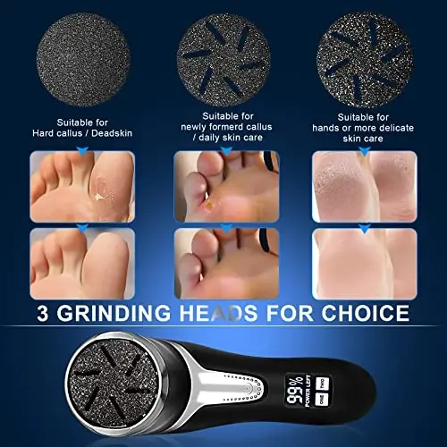 Electric Callus Remover for Feet with Vacuum, Professional Pedicure Tools Kit, Rechargeable Waterproof Foot File for Foot Care Deadskin Remover with 3Heads&2Speed,LCD Display - 6