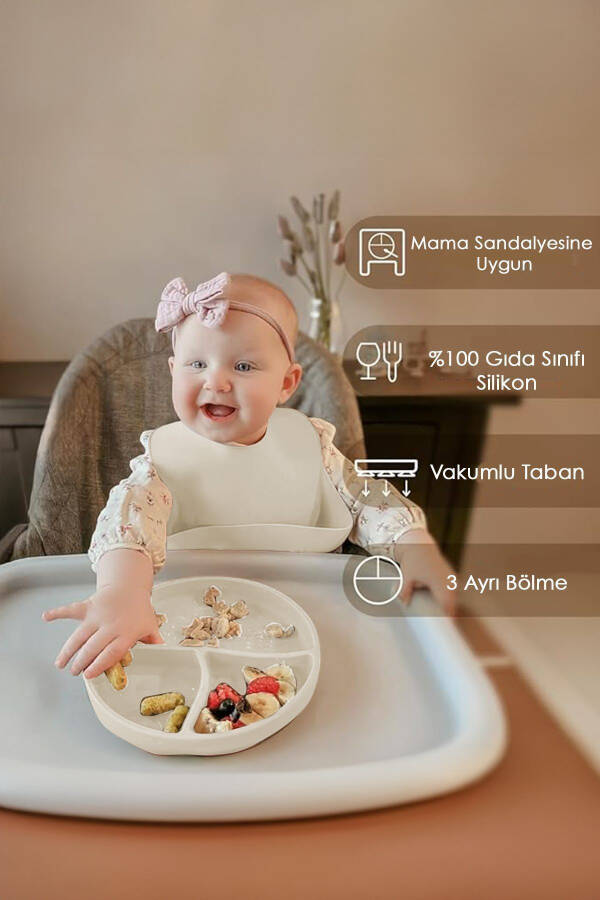 Vakuumli Silikon Chaqaloq Ovqat Tabağı - Vakuumli Taboq Bej - 2