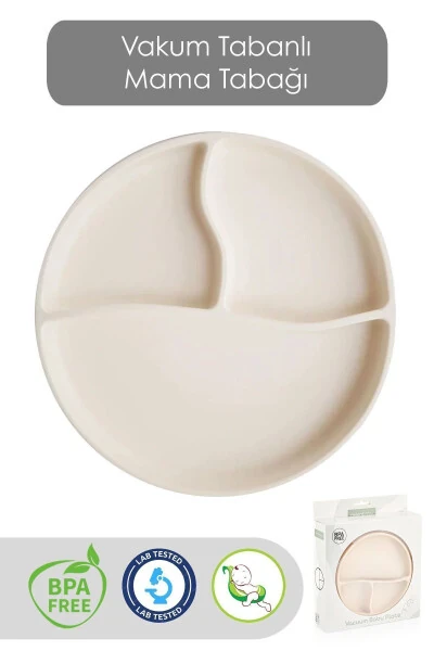 Vakuumli Silikon Chaqaloq Ovqat Tabağı - Vakuumli Taboq Bej - MELENI BABY