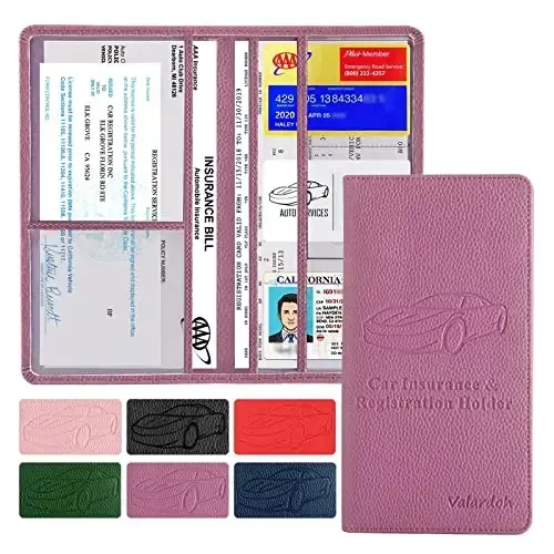 Valardoh Premium Car Registration and Insurance Card Holder, Car Document Holder for Cards, Driver License & other Essential Documents (Purple) - 1